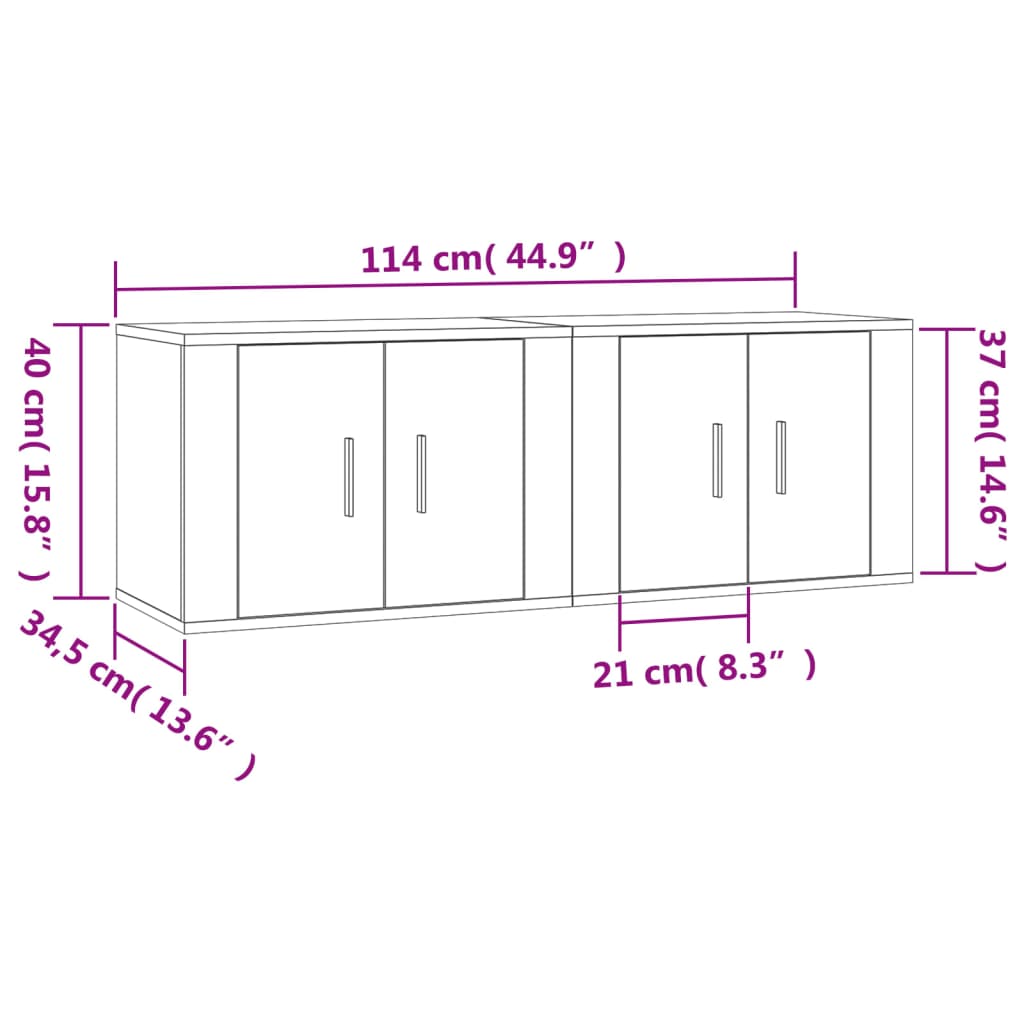 vidaXL Tv-wandmeubels 2 st 57x34,5x40 cm betongrijs