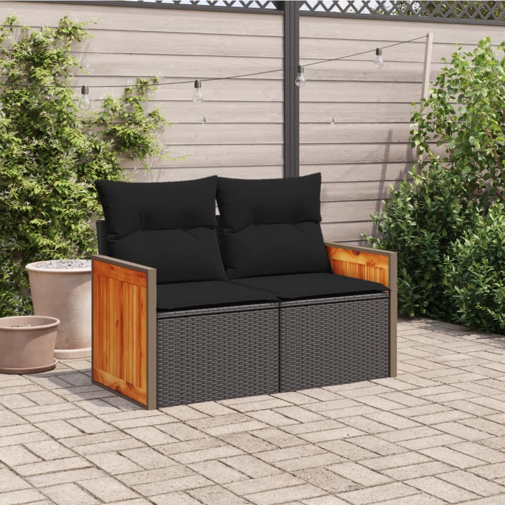 vidaXL Tuinbank 2-zits met kussens poly rattan grijs