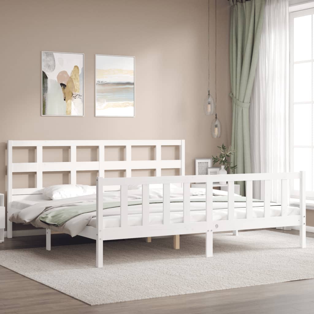 vidaXL Bedframe met hoofdbord massief hout wit