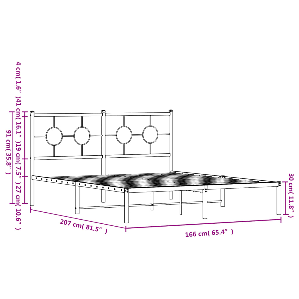 vidaXL Bedframe met hoofdbord metaal zwart 160x200 cm