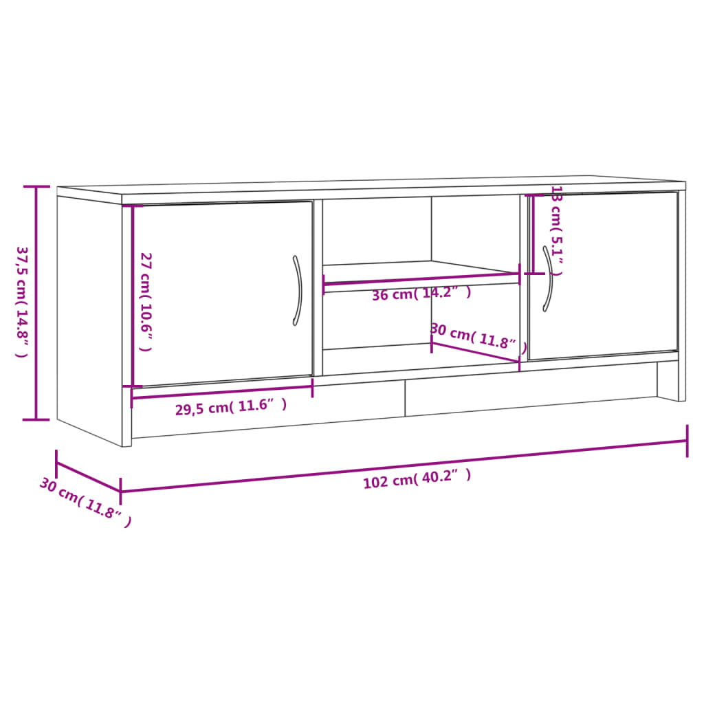 vidaXL Tv-meubel 102x30x37,5 cm bewerkt hout zwart