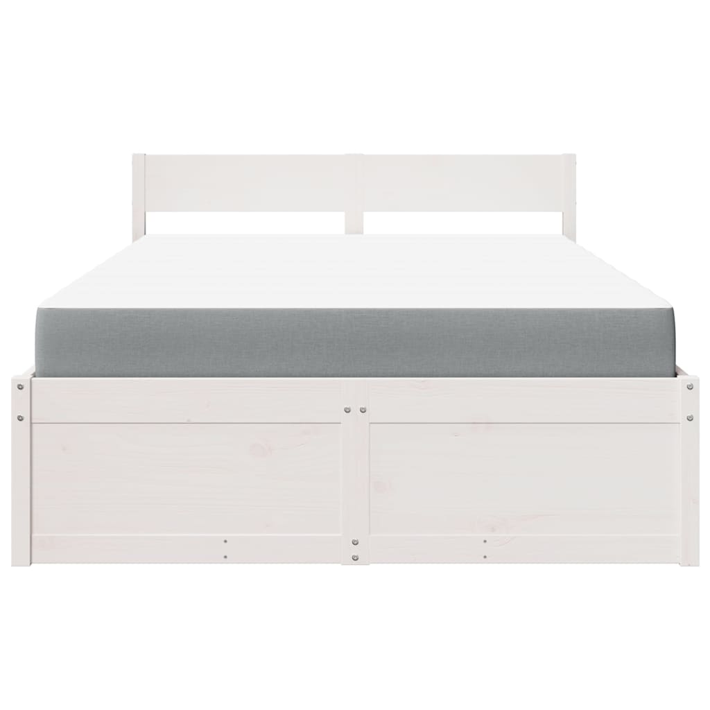 vidaXL Bed met lades en matras massief grenenhout wit 140x190 cm