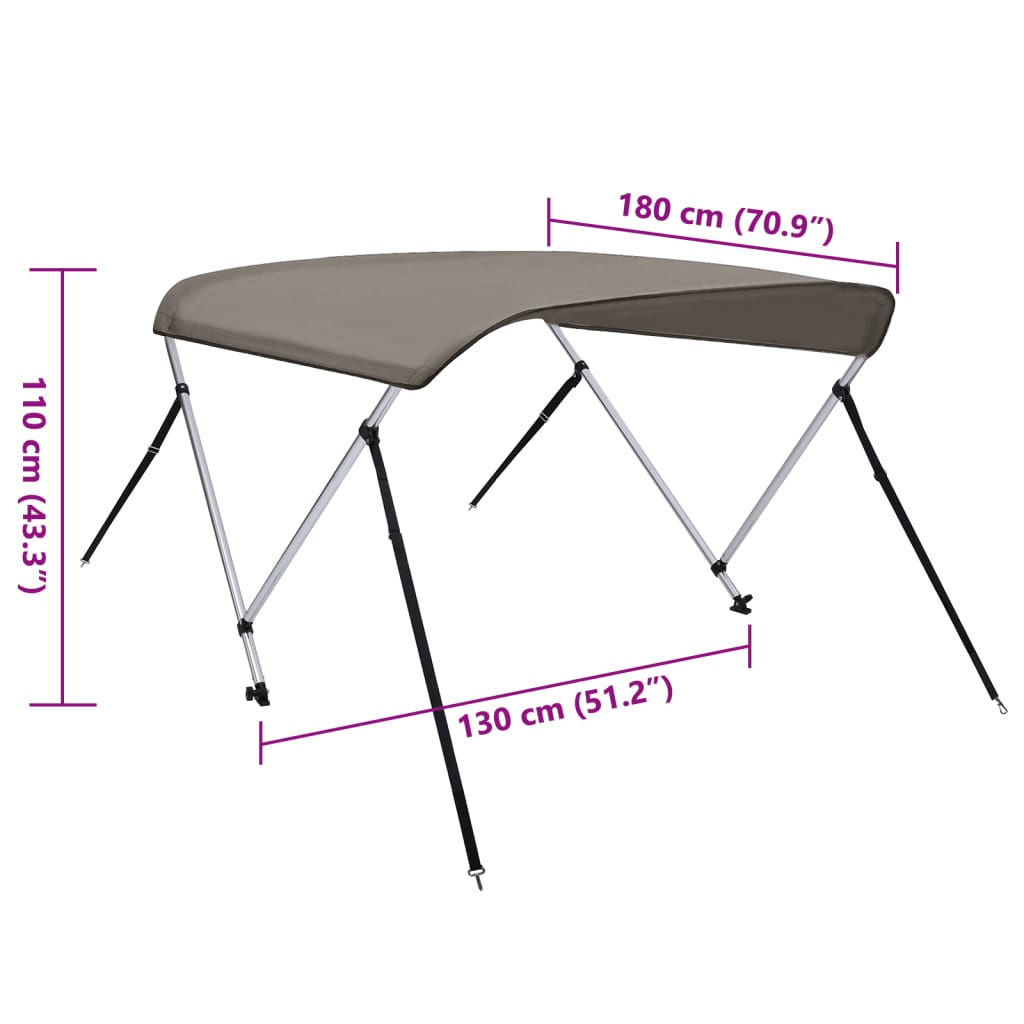 vidaXL Biminitop 2 bogen 180x130x110 cm grijs