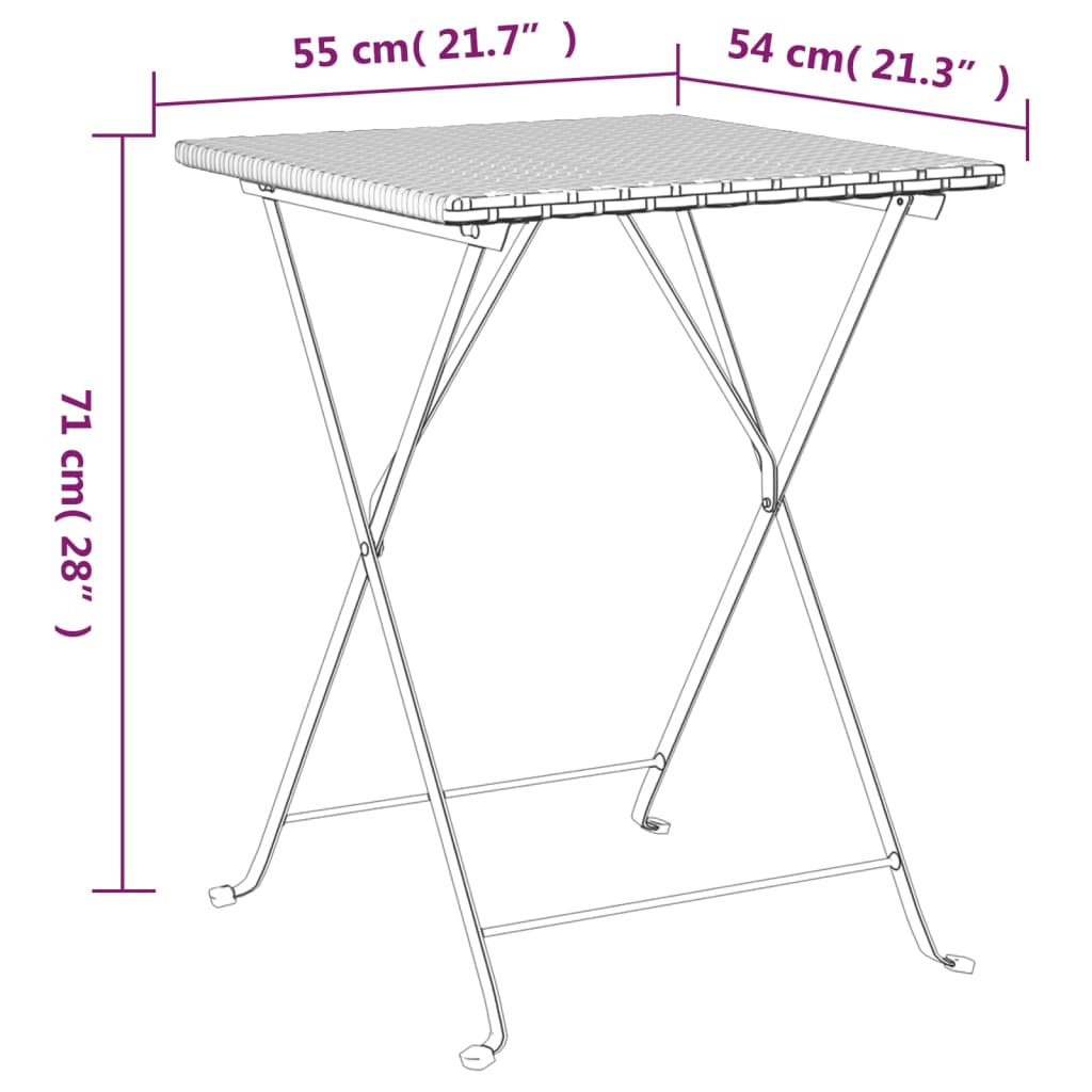 vidaXL 3-delige Bistroset inklapbaar poly rattan bruin