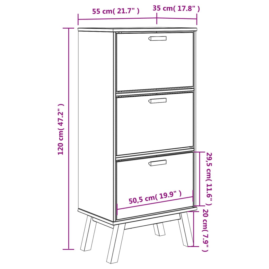 vidaXL Schoenenkast OLDEN 55x35x120 cm grenenhout wit en bruin