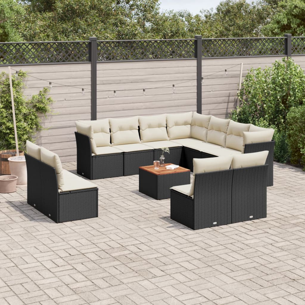 vidaXL 12-delige Loungeset met kussens poly rattan zwart