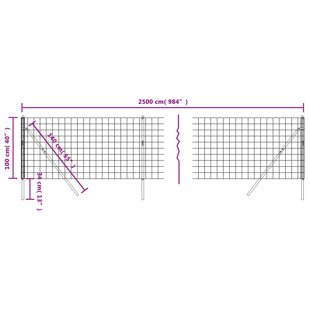 vidaXL Draadgaashek 1x25 m gegalvaniseerd staal antracietkleur