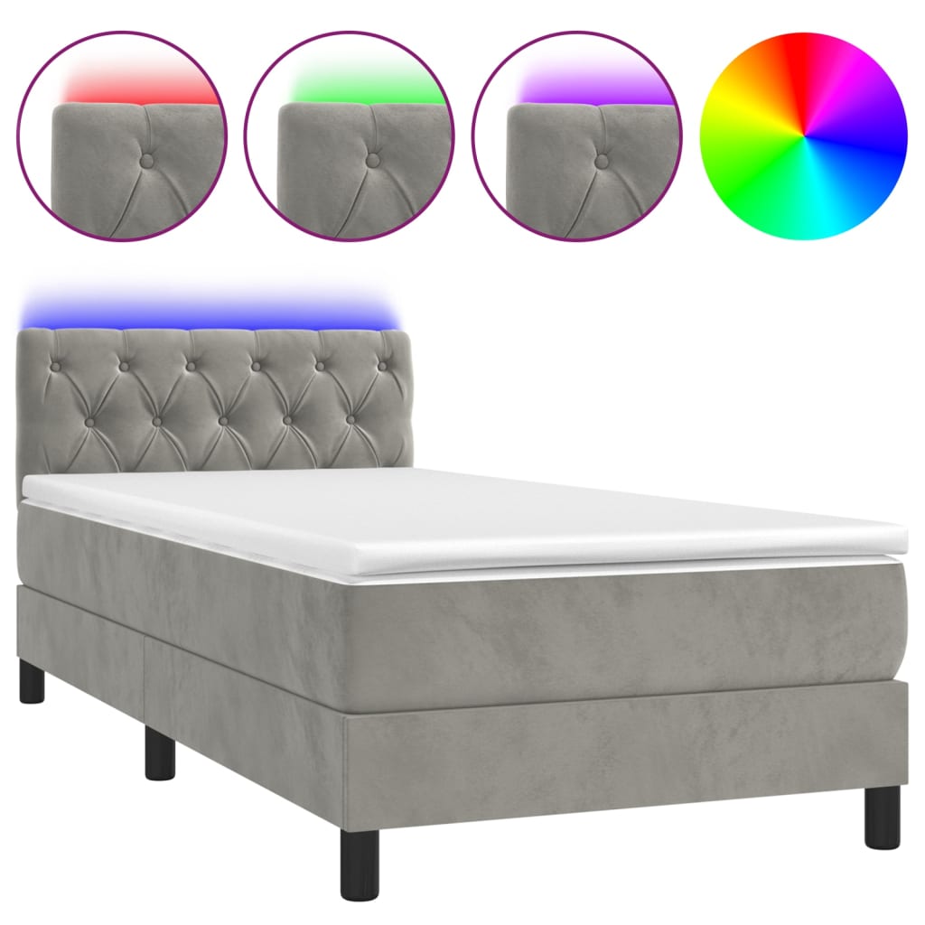 vidaXL Boxspring met matras en LED fluweel lichtgrijs 80x200 cm