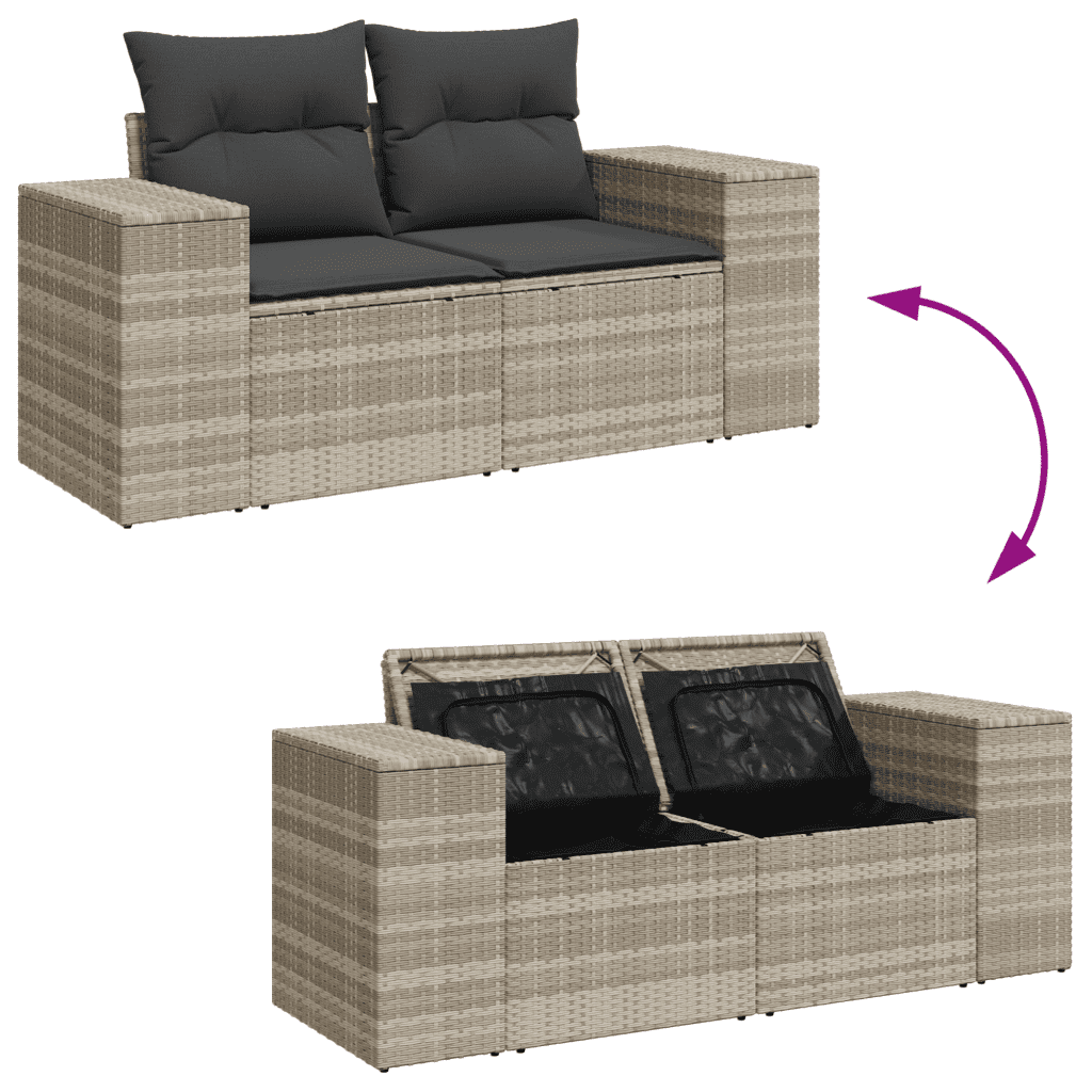 vidaXL 9-delige Loungeset met kussens poly rattan lichtgrijs