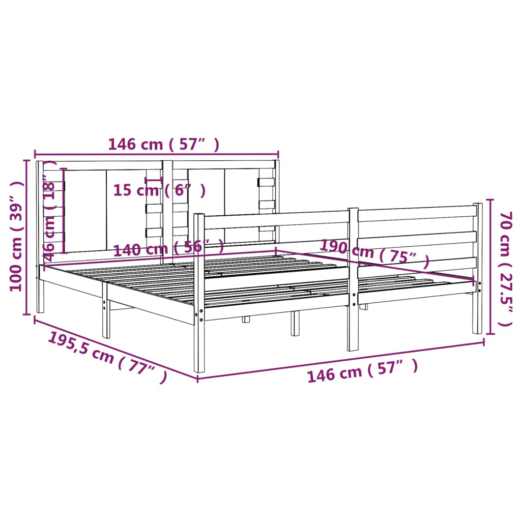 vidaXL Bedframe massief grenenhout grijs 140x190 cm