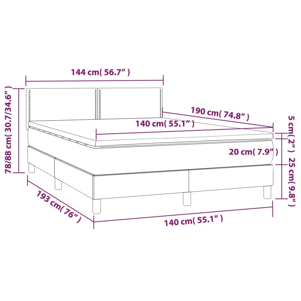 vidaXL Boxspring met matras en LED kunstleer zwart 140x190 cm