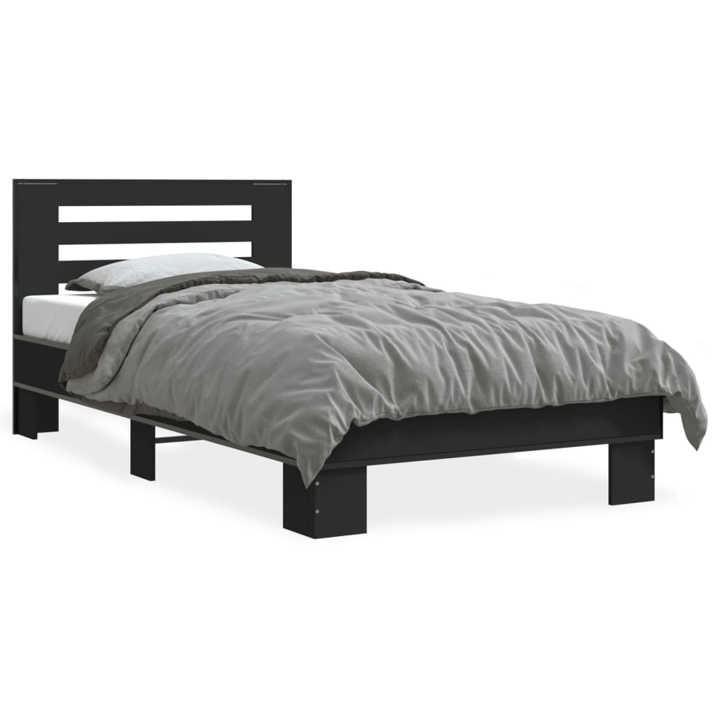 vidaXL Bedframe bewerkt hout en metaal zwart 75x190 cm