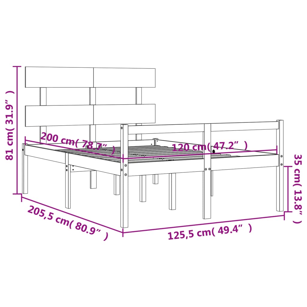 vidaXL Seniorenbed met hoofdbord massief hout 120x200 cm