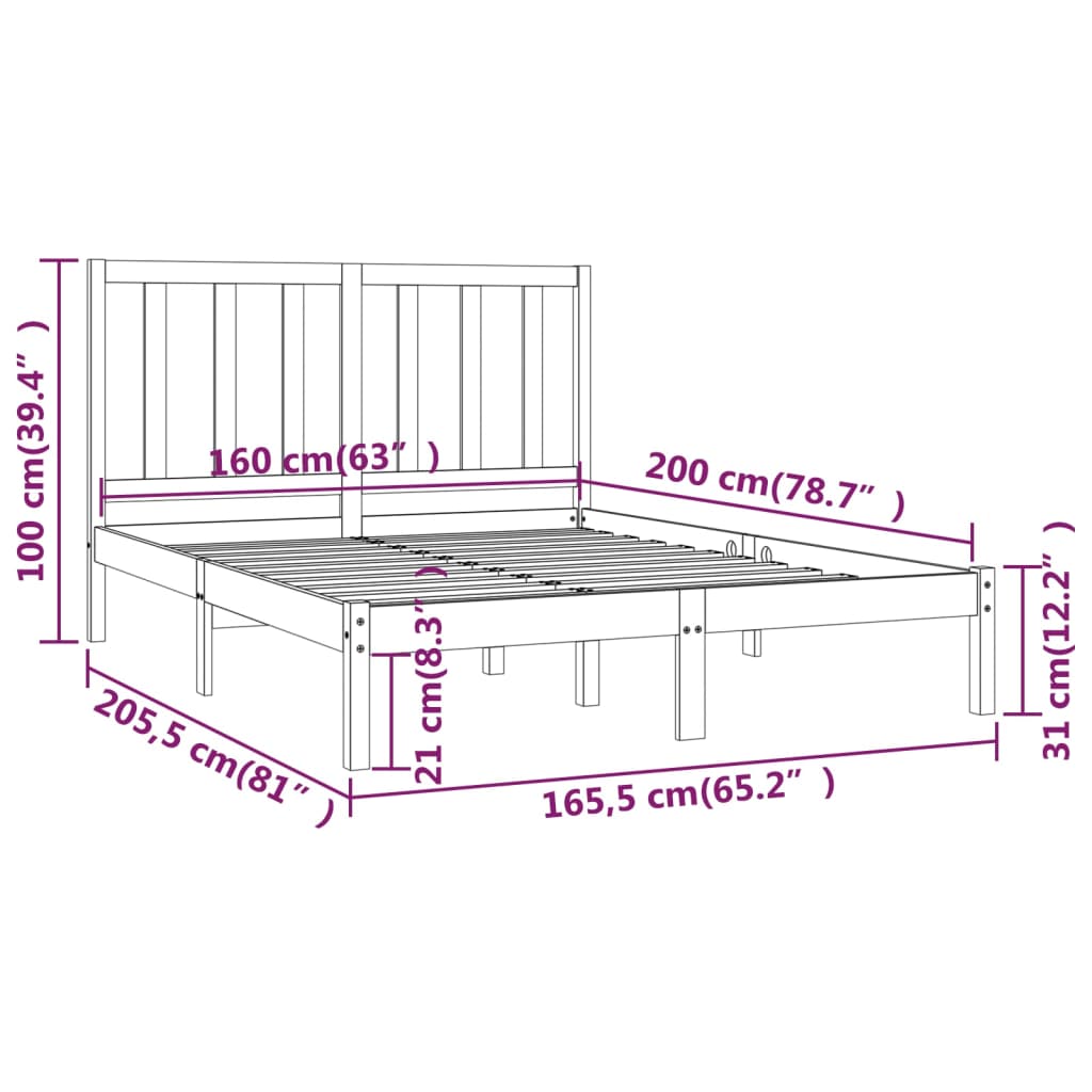 vidaXL Bedframe massief grenenhout 160x200 cm