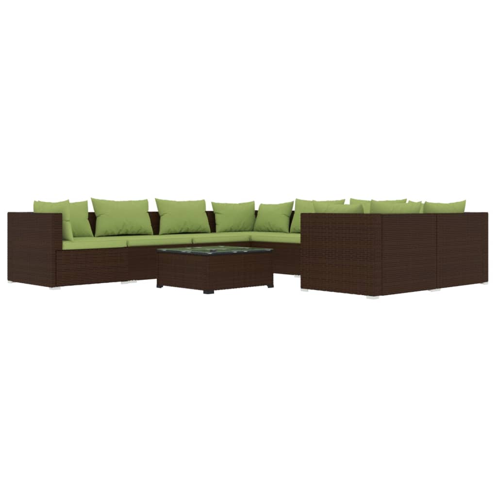 vidaXL 9-delige Loungeset met kussens poly rattan bruin