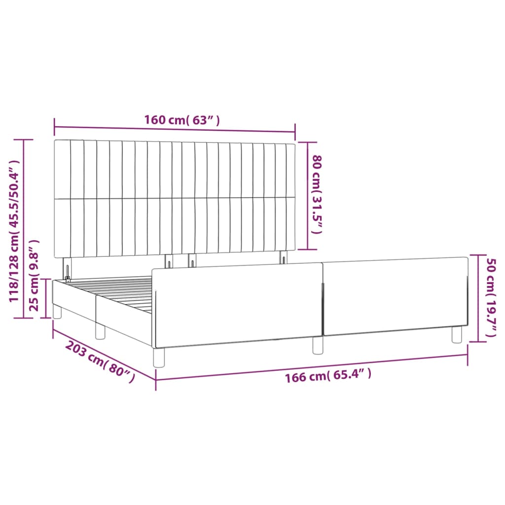 vidaXL Bedframe met hoofdeinde fluweel donkergrijs 160x200 cm