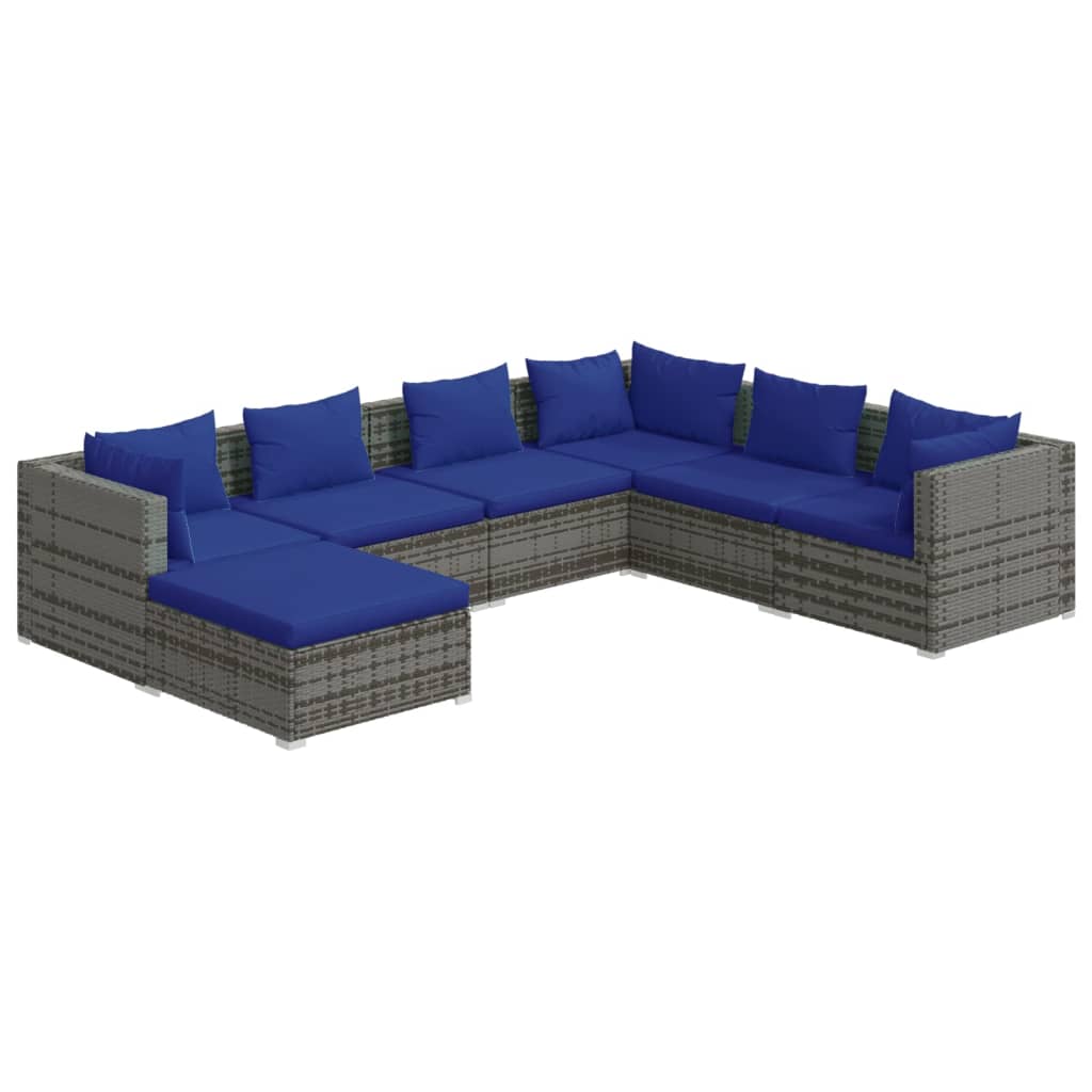 vidaXL 7-delige Loungeset met kussens poly rattan grijs