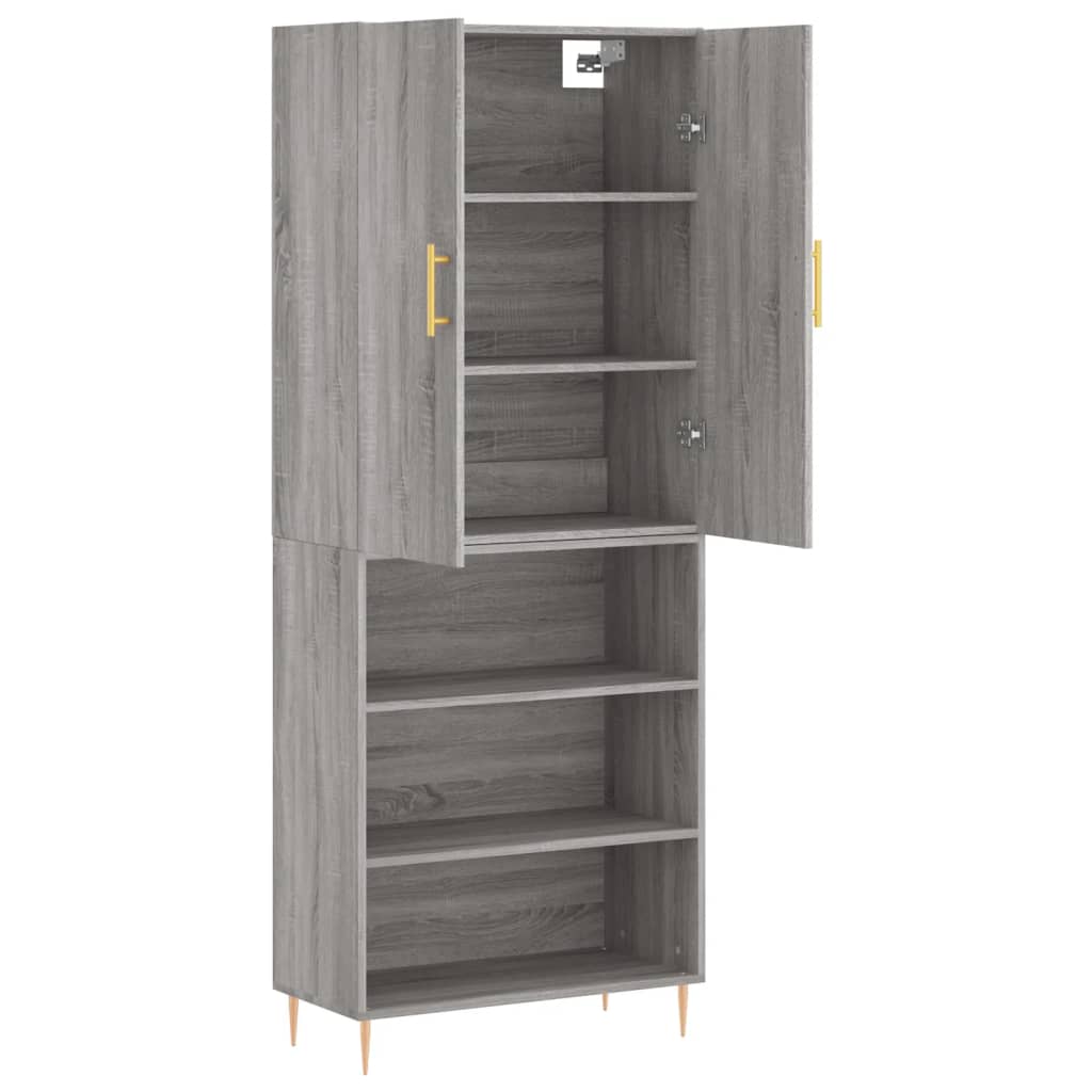 vidaXL Hoge kast 69,5x34x180 cm bewerkt hout grijs sonoma eikenkleurig