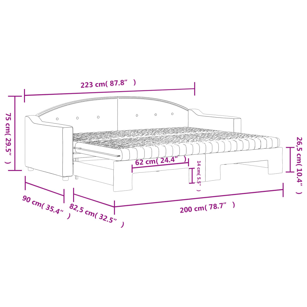 vidaXL Slaapbank onderschuifbed matrassen 80x200 cm stof donkergrijs