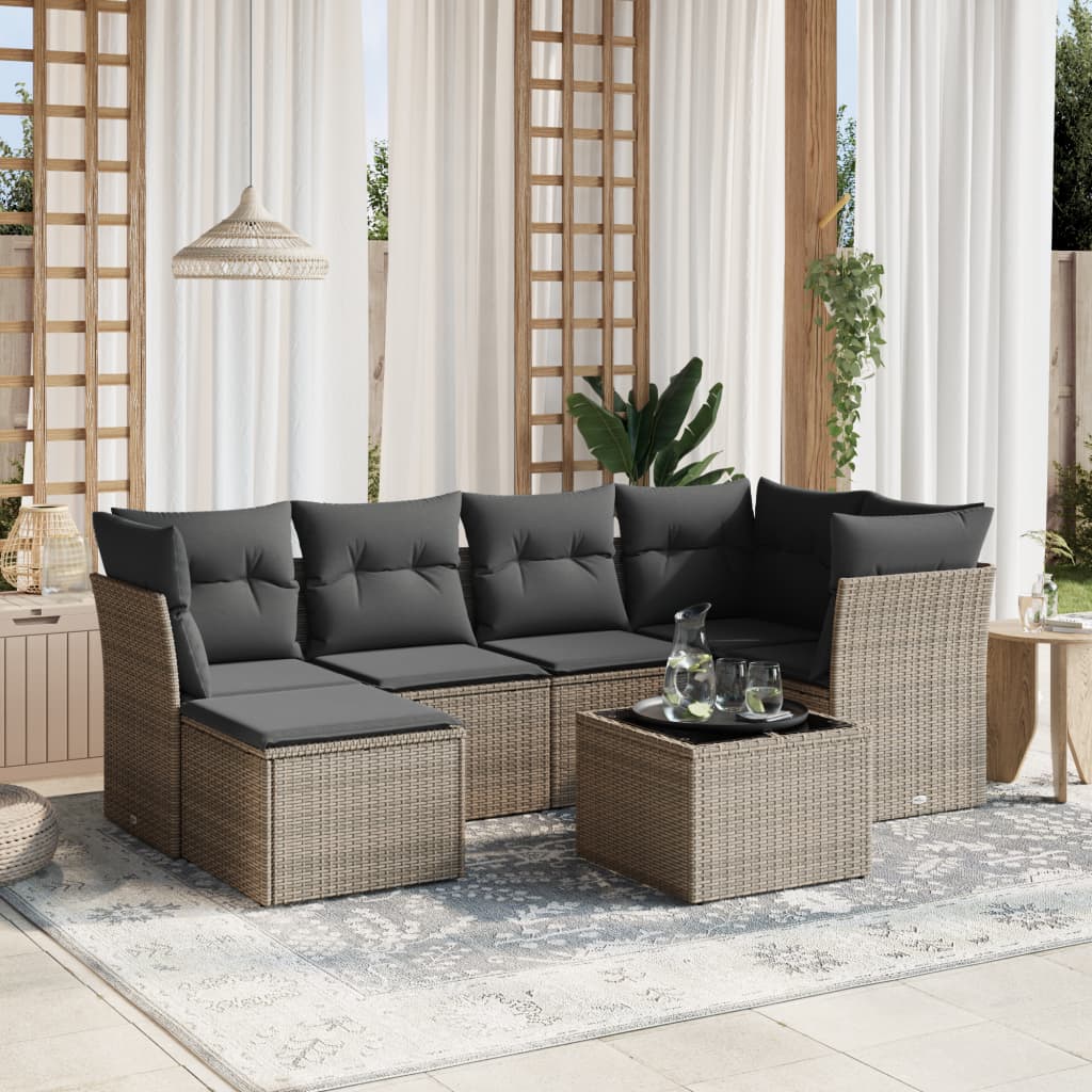 vidaXL 7-delige Loungeset met kussens poly rattan grijs