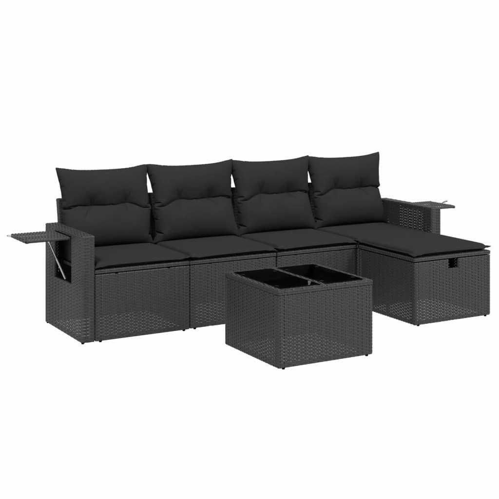 vidaXL 6-delige Loungeset met kussens poly rattan zwart