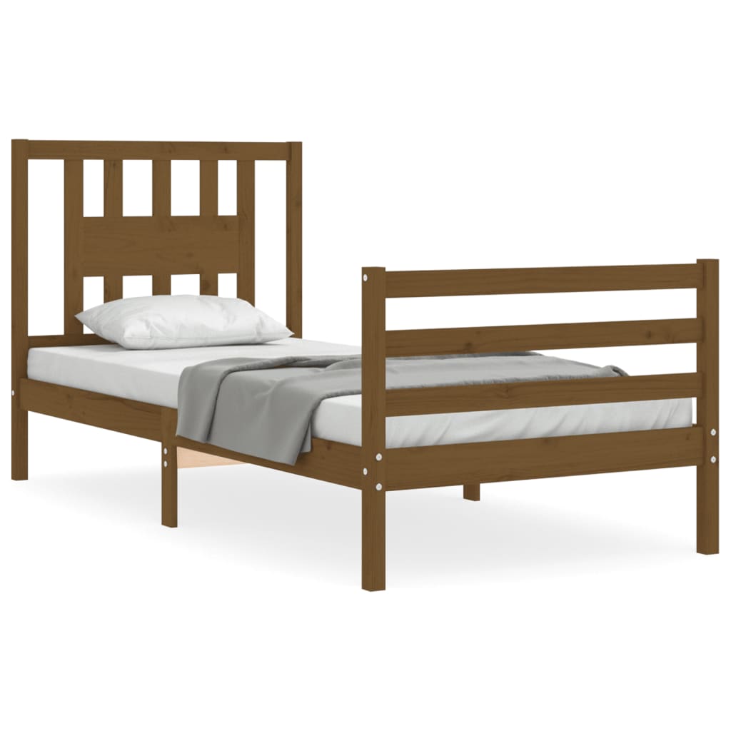 vidaXL Bedframe met hoofdbord massief hout honingbruin 90x200 cm