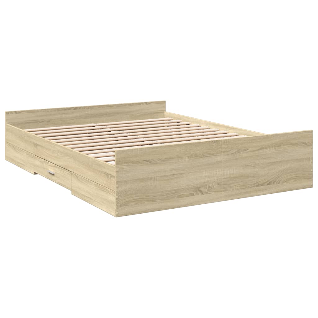 vidaXL Bedframe met lades bewerkt hout sonoma eikenkleurig 140x200 cm