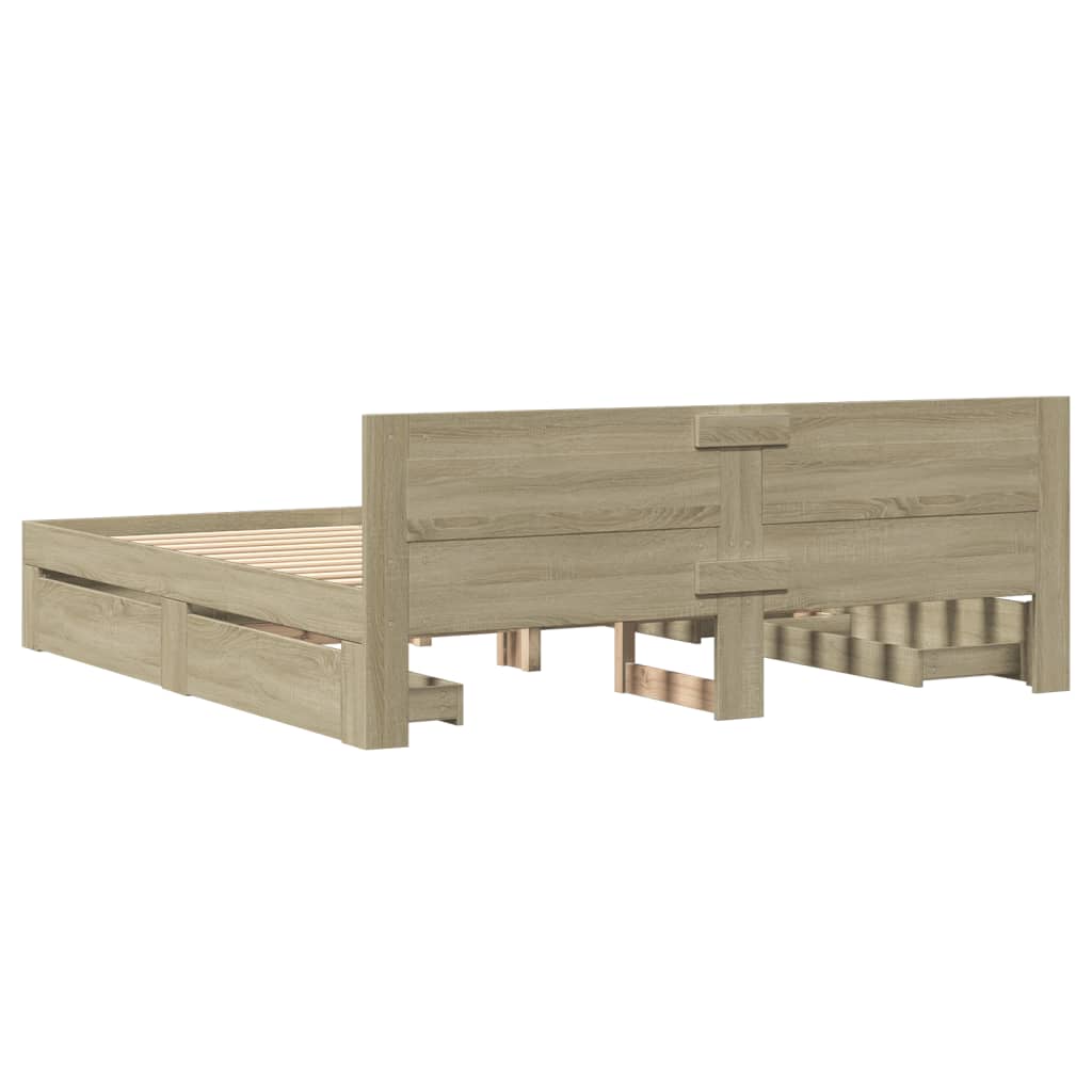 vidaXL Bedframe met hoofdeinde bewerkt hout sonoma eiken 200x200 cm