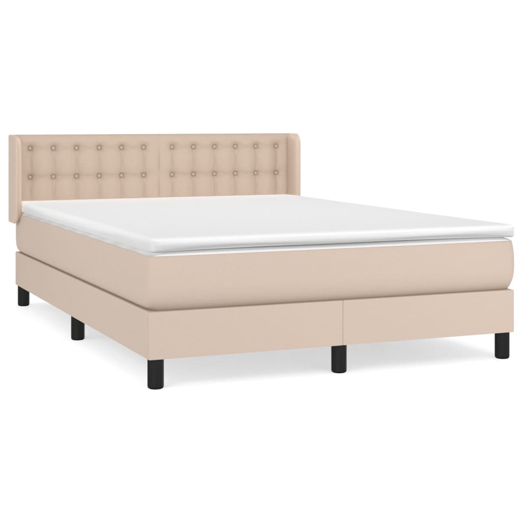 vidaXL Boxspring met matras kunstleer cappuccinokleurig 140x200 cm