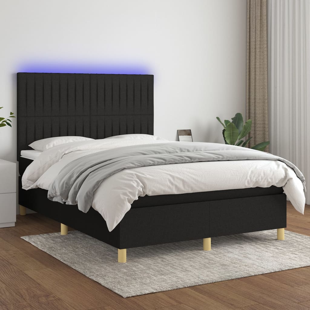 vidaXL Boxspring met matras en LED stof zwart 140x200 cm