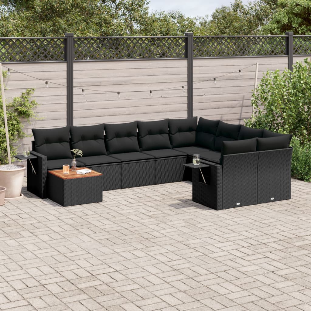 vidaXL 10-delige Loungeset met kussens poly rattan zwart