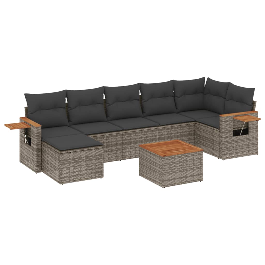 vidaXL 8-delige Loungeset met kussens poly rattan grijs