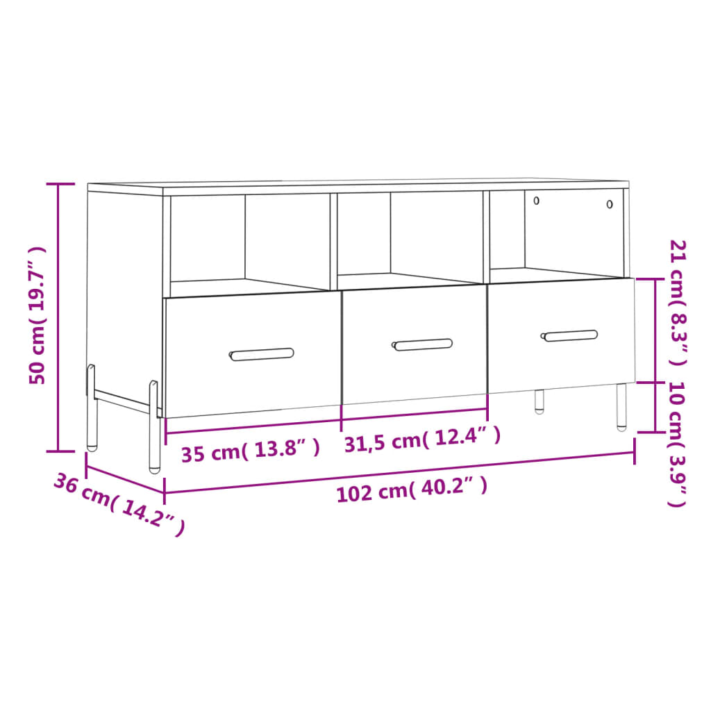 vidaXL Tv-meubel 102x36x50 cm bewerkt hout hoogglans wit