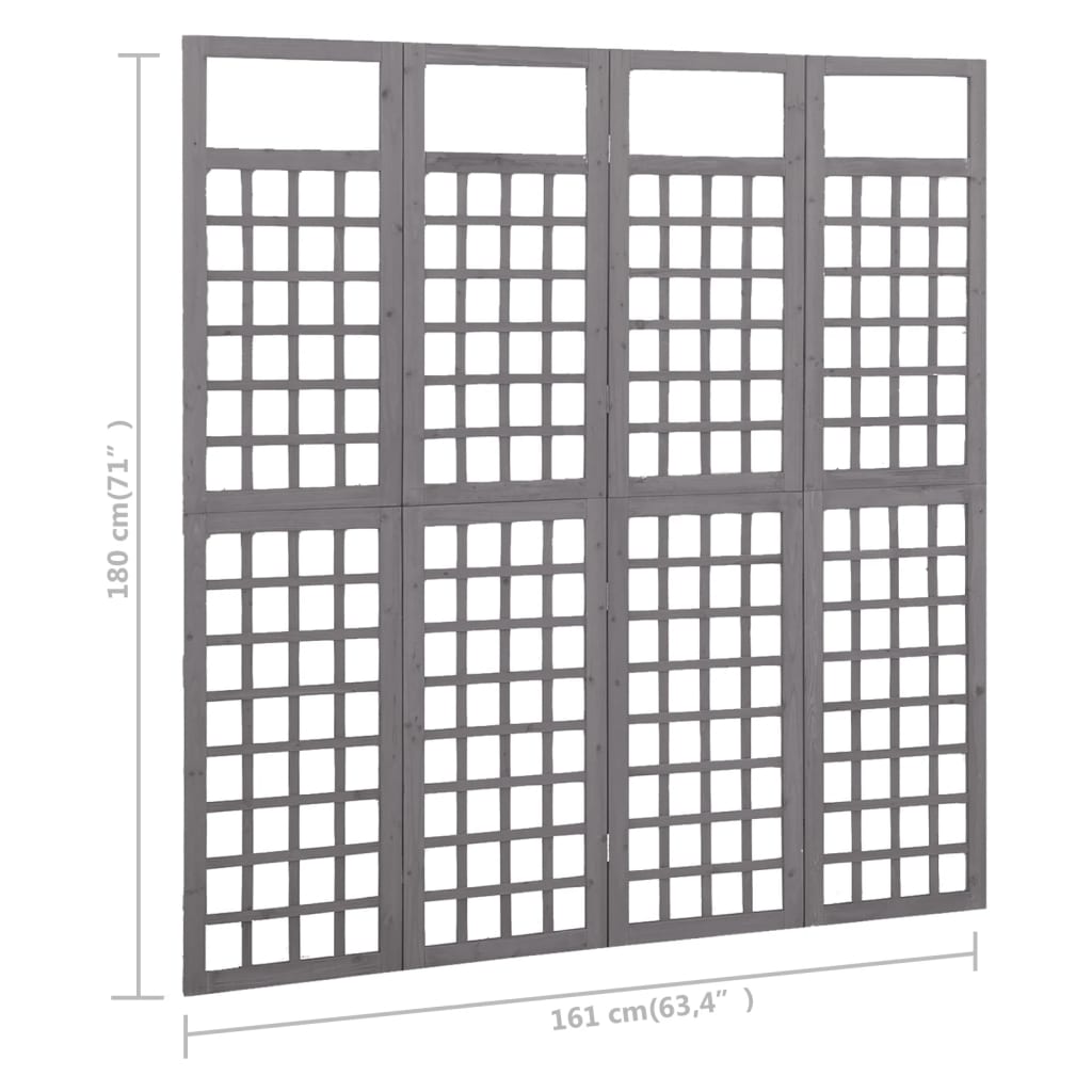 vidaXL Kamerscherm/trellis met 4 panelen161x180 cm vurenhout grijs