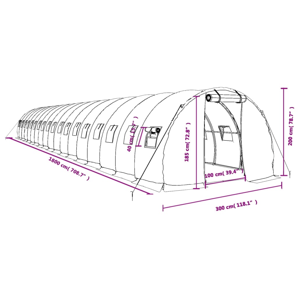 vidaXL Tuinkas met stalen frame 54 m² 18x3x2 m wit