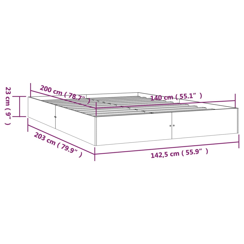 vidaXL Bedframe massief hout wit 140x200 cm