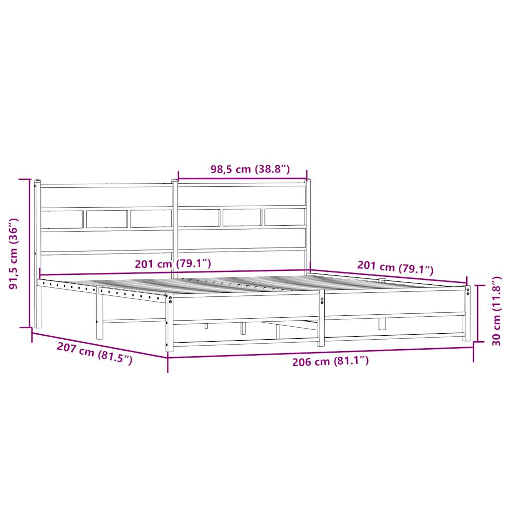 vidaXL Bedframe zonder matras metaal sonoma eikenkleur 200x200 cm