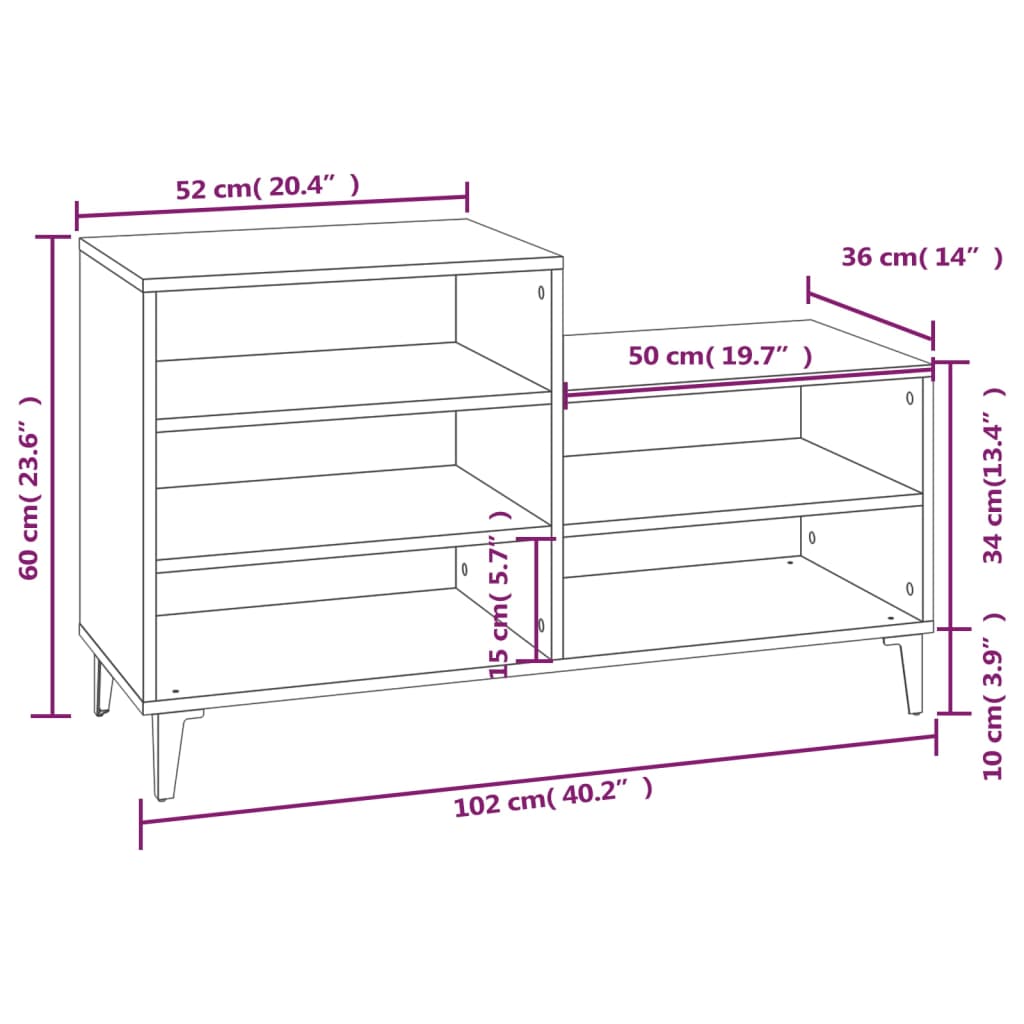 vidaXL Schoenenkast 102x36x60 cm bewerkt hout betongrijs