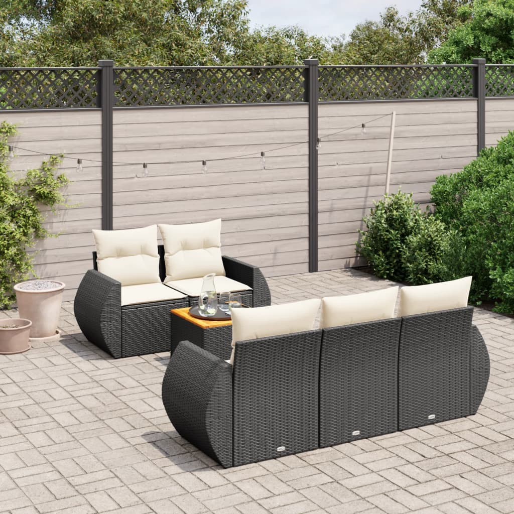 vidaXL 6-delige Loungeset met kussens poly rattan zwart