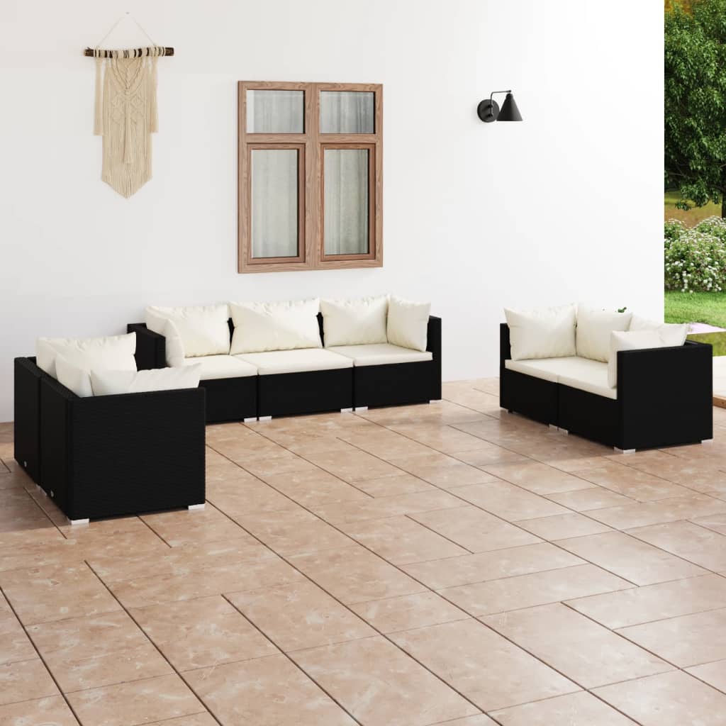 vidaXL 7-delige Loungeset met kussens poly rattan zwart