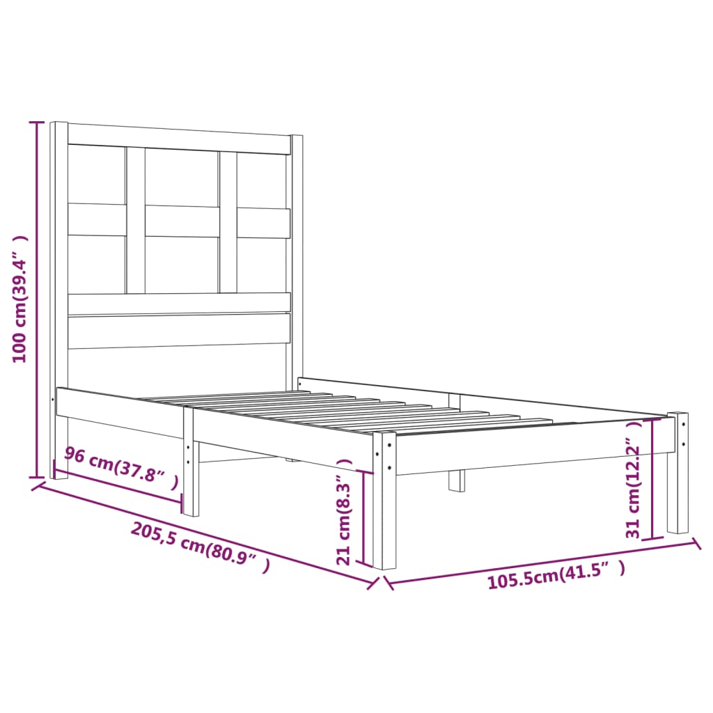 vidaXL Bedframe massief grenenhout honingbruin 100x200 cm