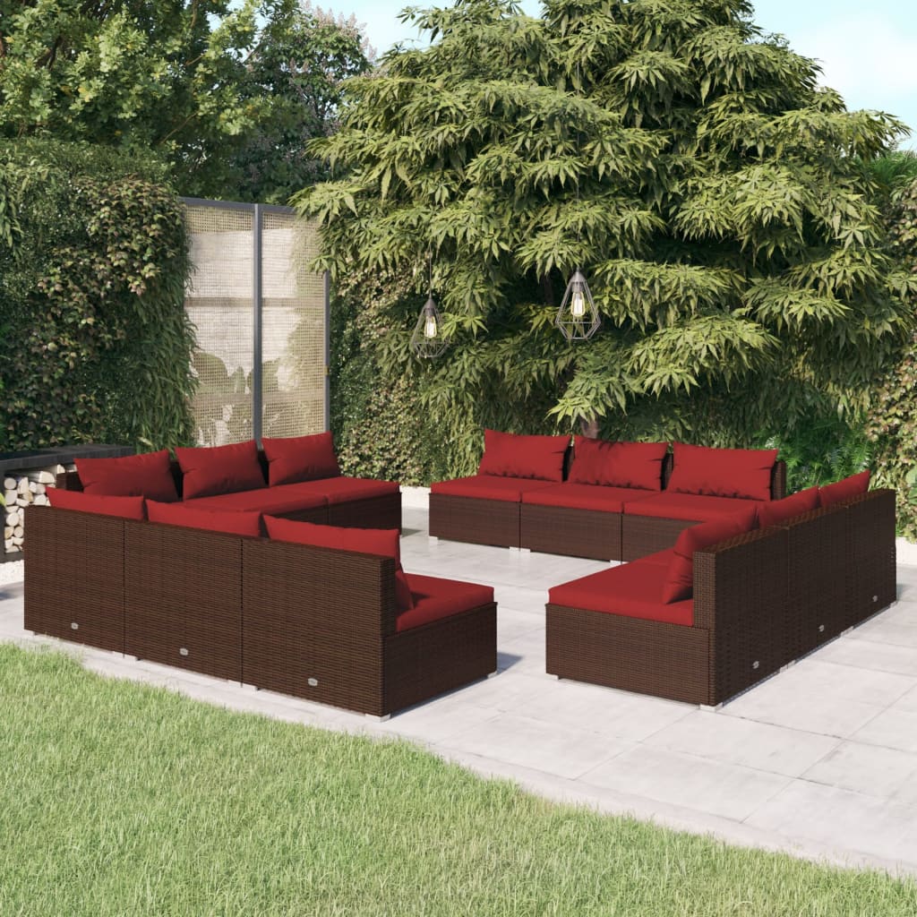 vidaXL 12-delige Loungeset met kussens poly rattan bruin