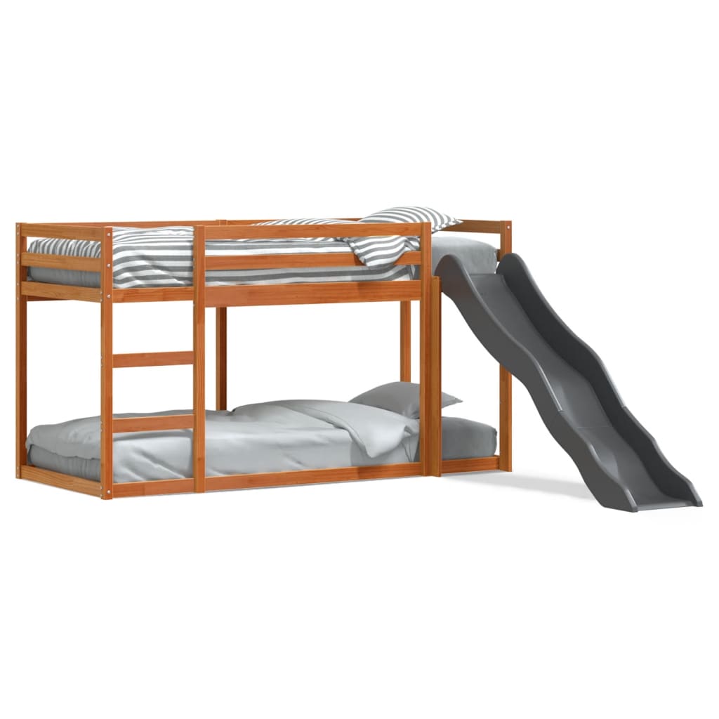 vidaXL Stapelbed met glijbaan en ladder grenenhout wasbruin 90x190 cm