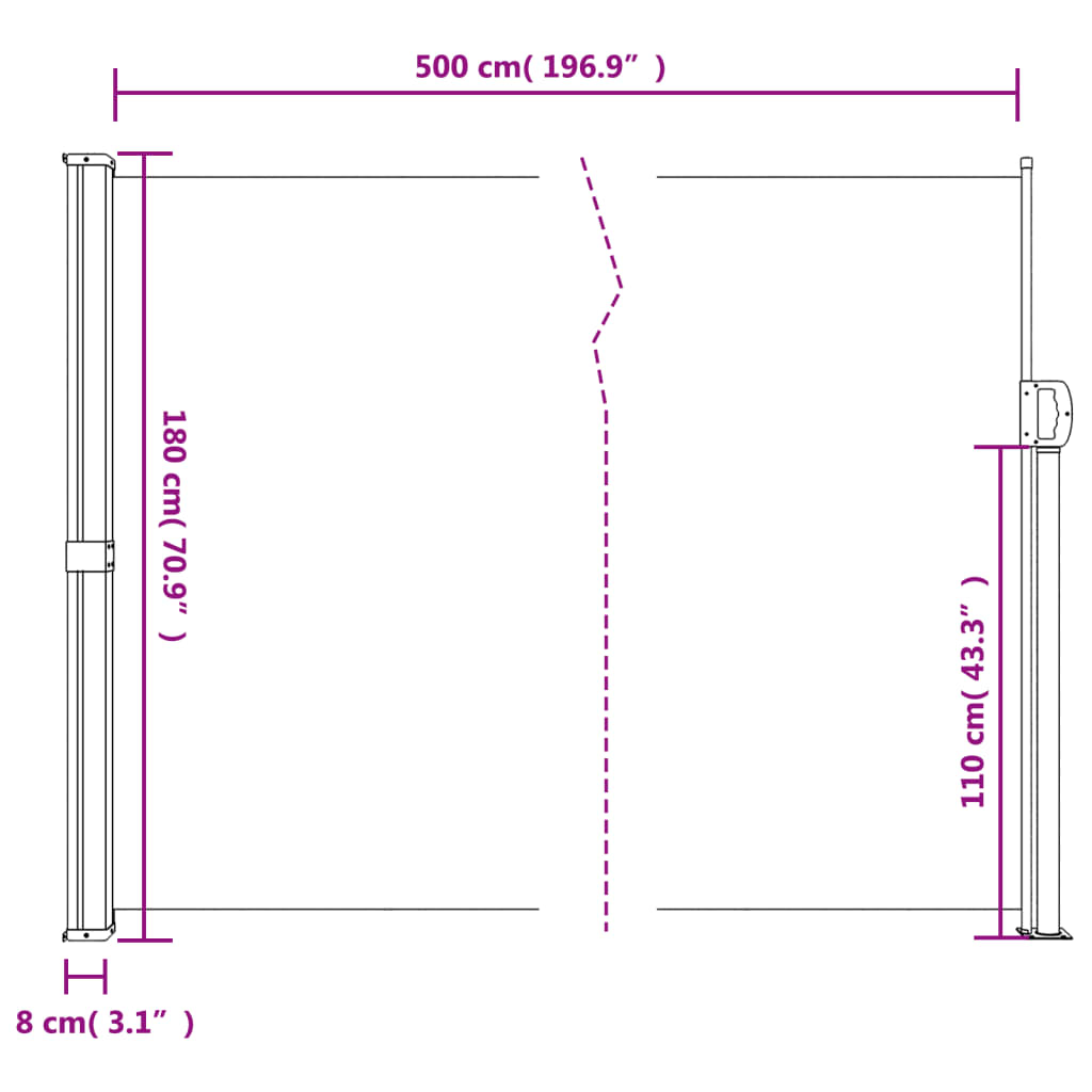 vidaXL Windscherm uittrekbaar 180x500 cm rood