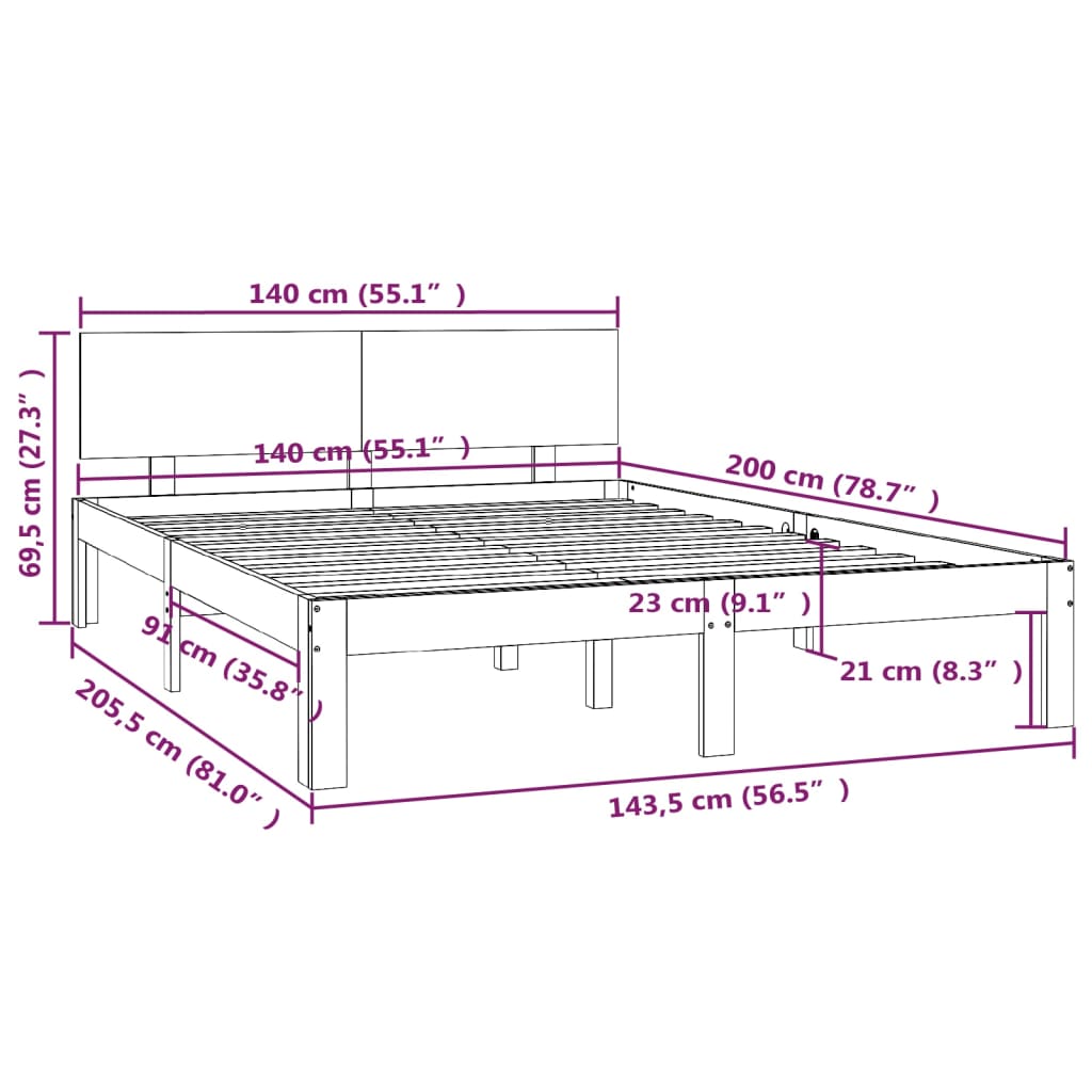 vidaXL Bedframe massief grenenhout honingbruin 140x200 cm