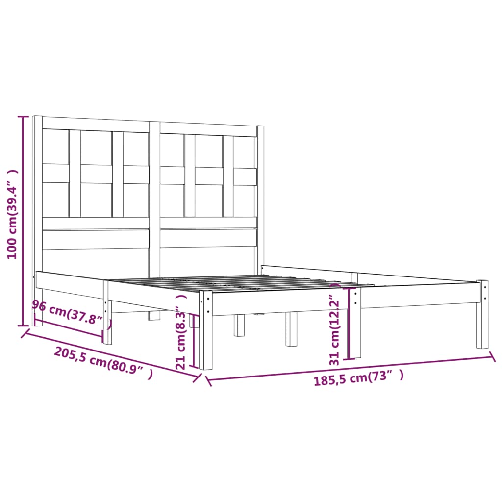 vidaXL Bedframe massief hout zwart 180x200 cm