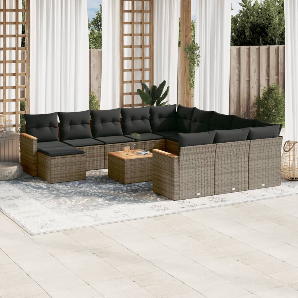 vidaXL 13-delige Loungeset met kussens poly rattan grijs