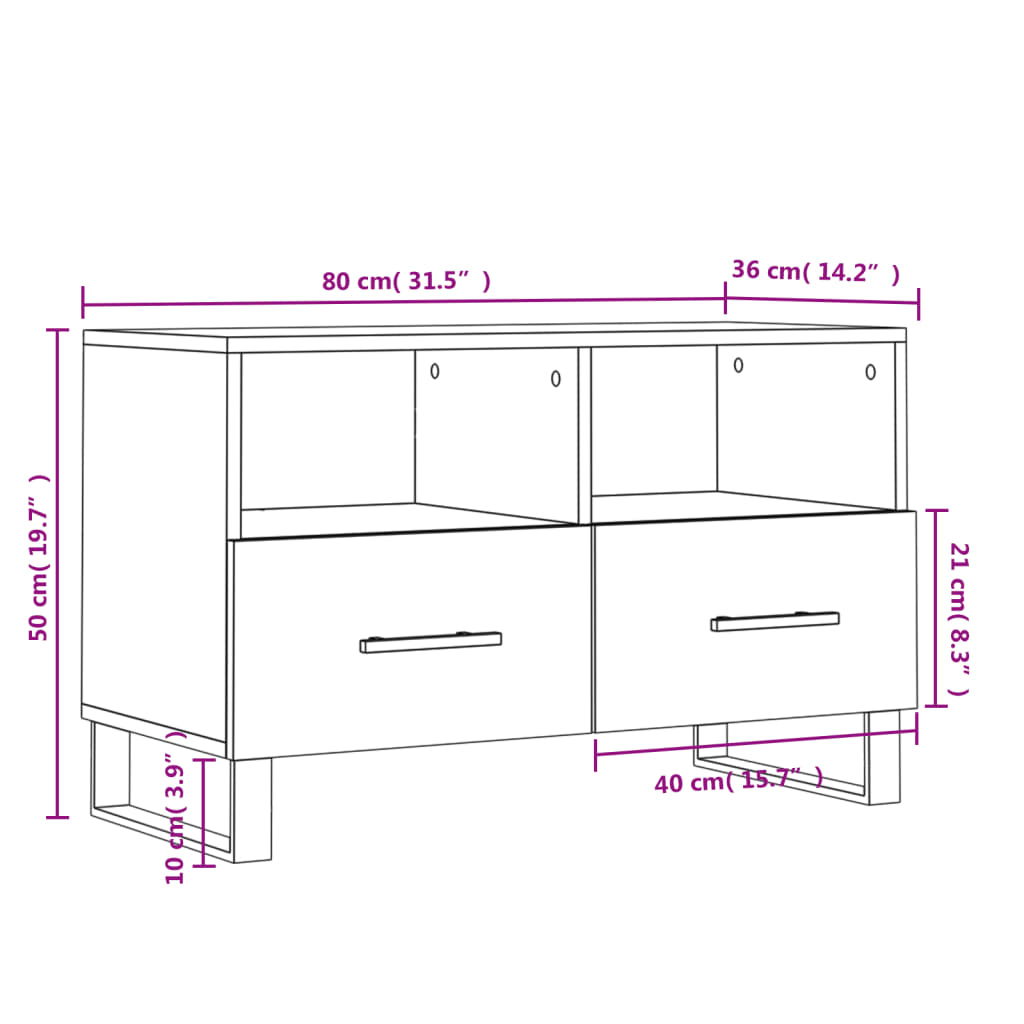 vidaXL Tv-meubel 80x36x50 cm bewerkt hout hoogglans wit