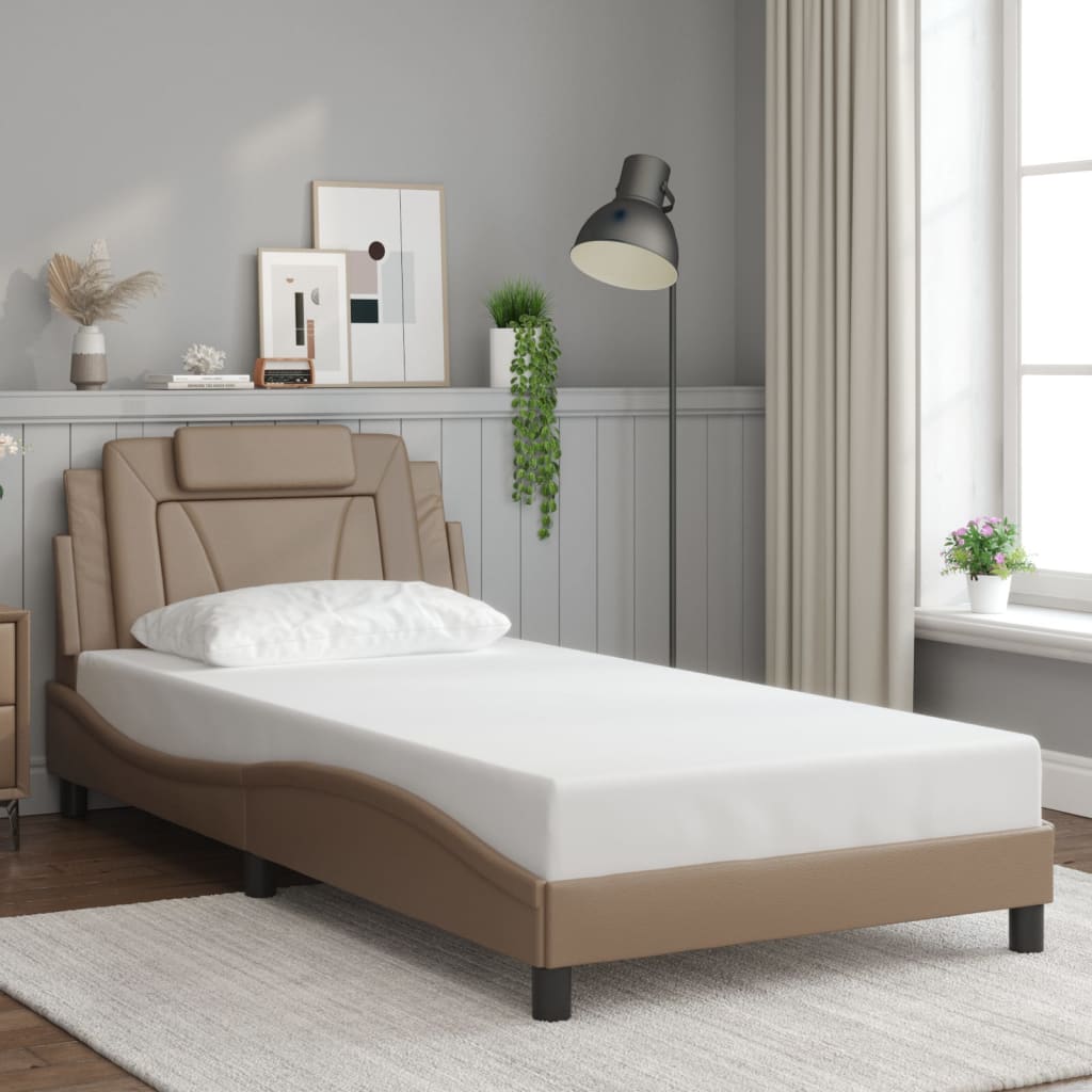 vidaXL Bedframe met hoofdbord kunstleer cappuccinokleurig 100x200 cm