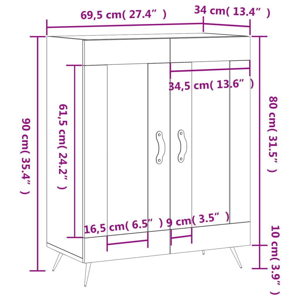 vidaXL Dressoir 69,5x34x90 cm bewerkt hout hoogglans wit